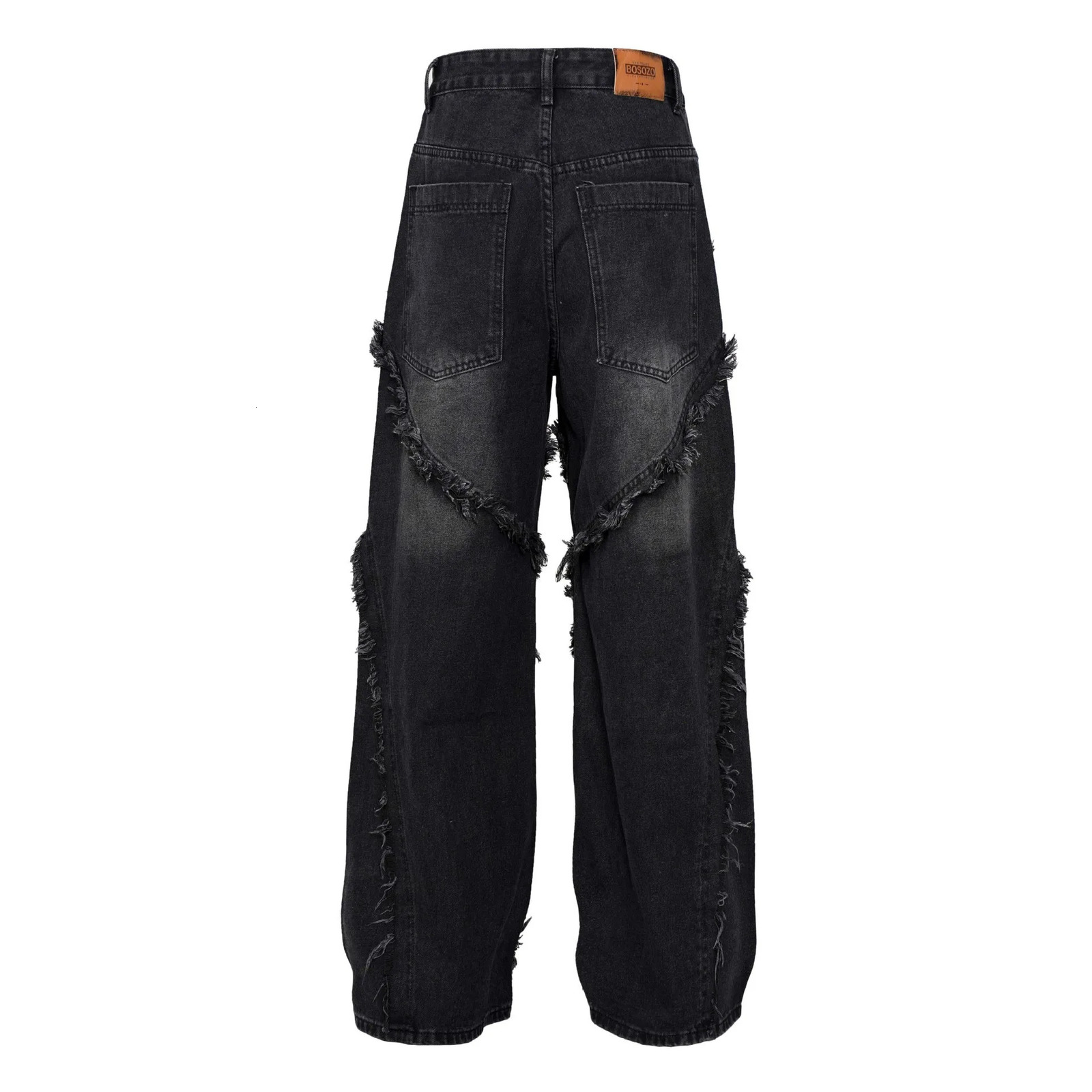 High Street American Washed Old Splicing Cat Whisker Jeans Mens and Womens Same Trendy Loose Wide Leg Straight Pants 250617