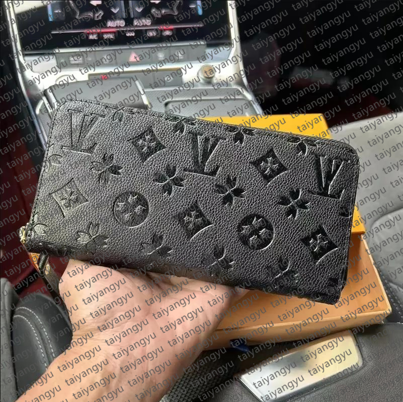 Top Fashion womens wallet clutch Black Diamond pattern Genuine Leather single zipper zippy wallets lady ladies long classic purse with orange box and dust bag 60017