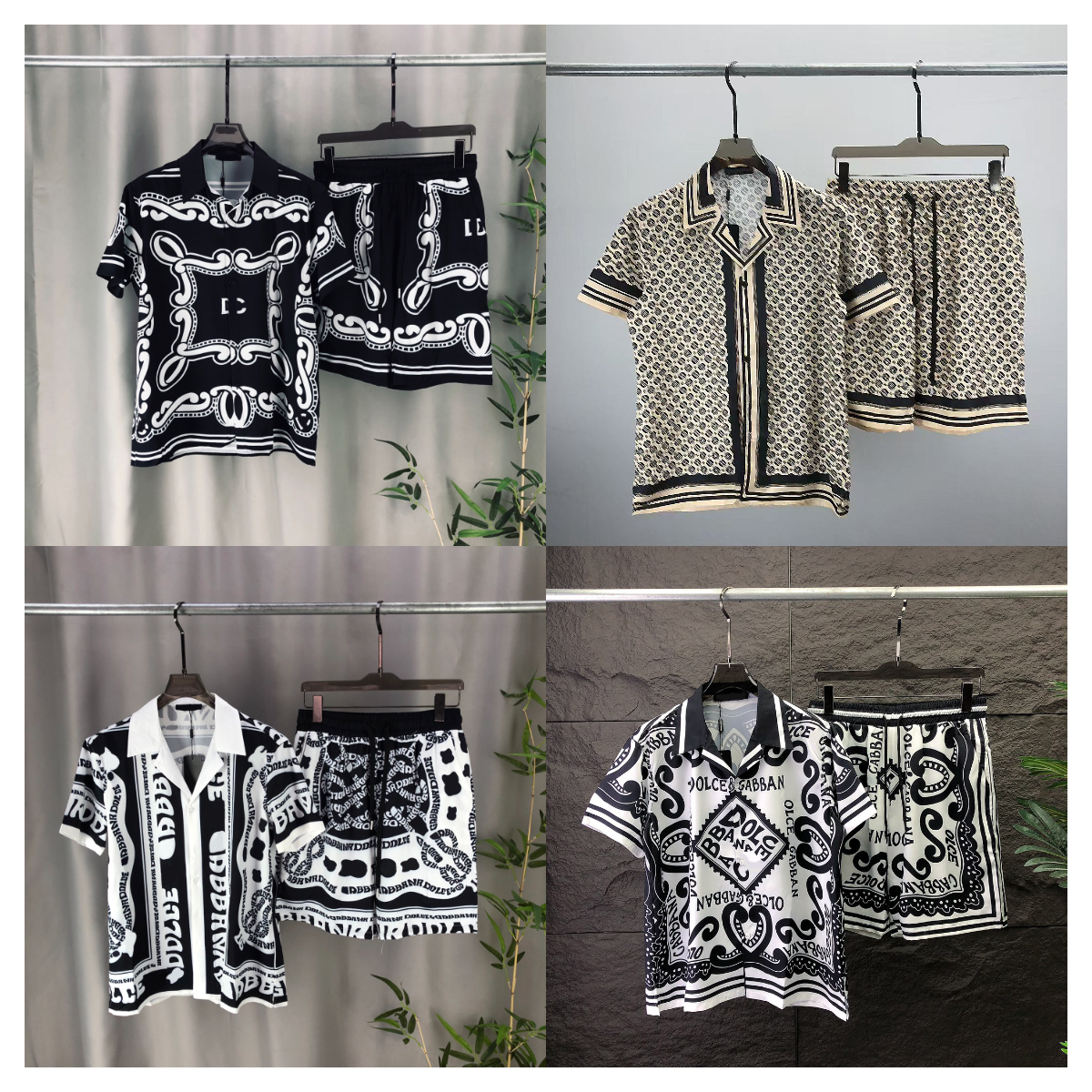 Fashion Designer Hawaii Beach Casual Shirt Set Summer Men's Business Shirt Short Sleeve Top Loose Shirt Asian size M-XXXL C80