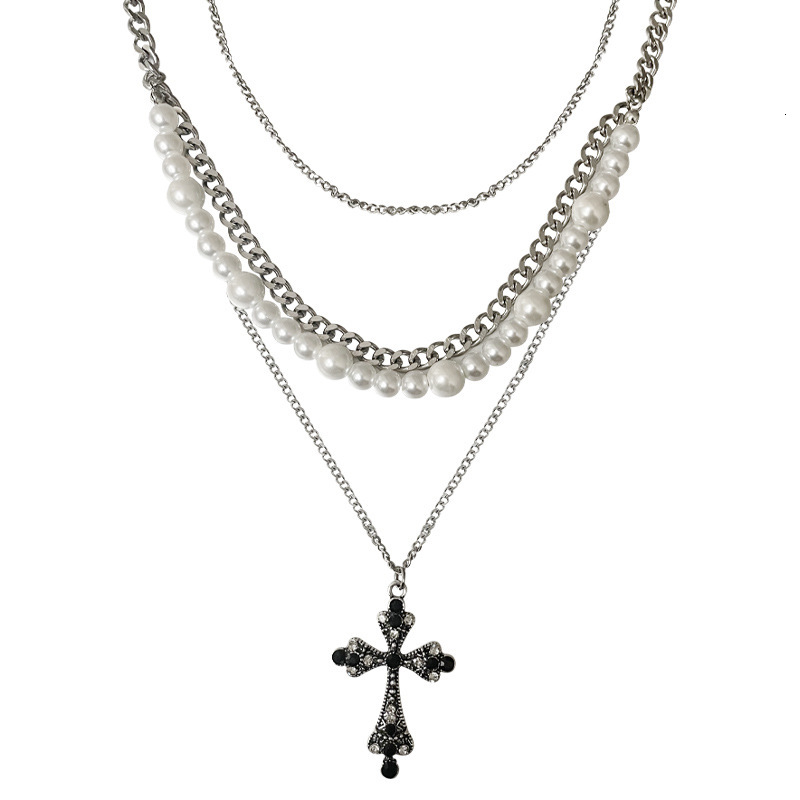2025 Luxury Premium Unique Multilayer Cross Pearl Niche Design Ins Hip Hop Trendy Cool High End Clavicle Statement Chain for Women