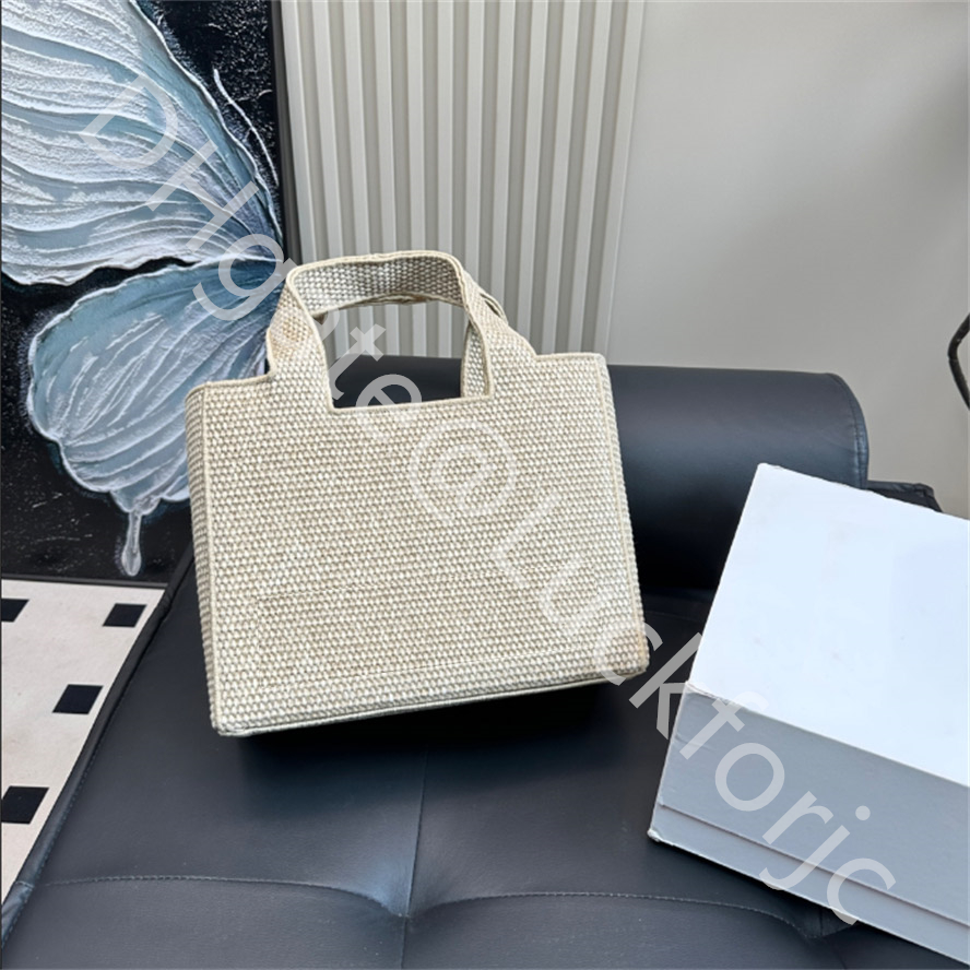 Fashion Designer Font Tote Raffia Cuboid Bag Woven Straw Bucket Tote Beach Shoulder Bags Cosmetic Bags Size 30x24cm