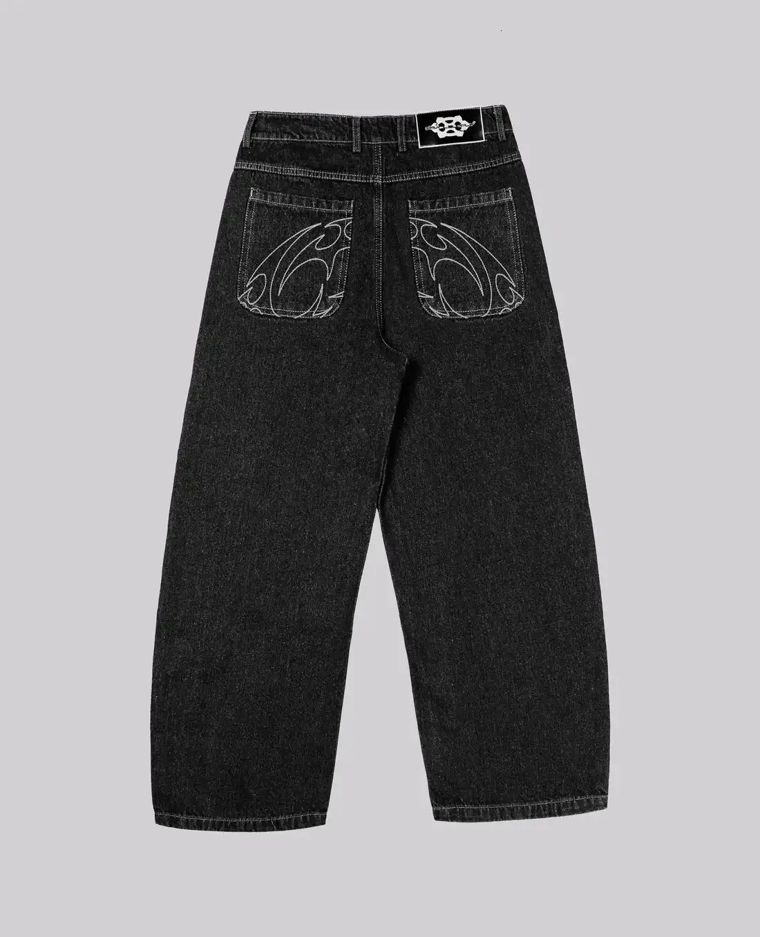 90s Retro Street Embroidery Jeans Male R B Solid Color Loose Straight Pants Female Y2K Harajuku Hip Hop Punk Style Men Jeans 250617