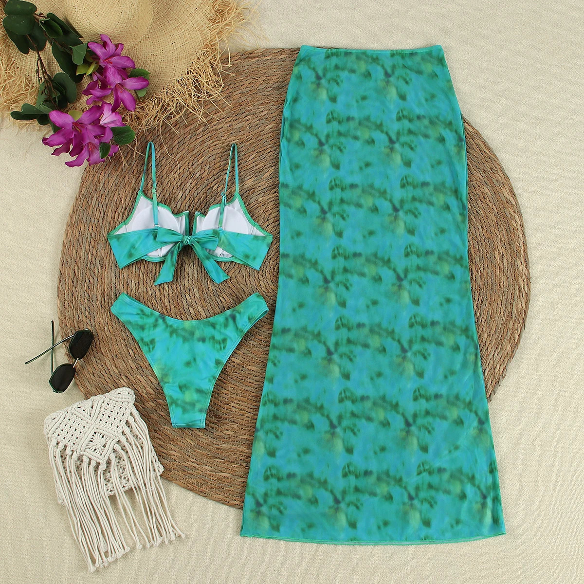 Sexy Tie-dye 3 pieces Bikinis Swimsuit For Women Swimwear Brazilian Bikini Set Biquini Female Swimuits Bandeau Beachwear 250618