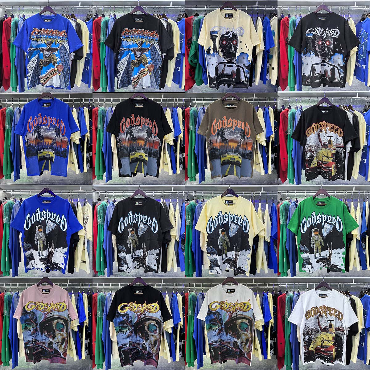 Free Shipping Godspeed Shirt Designer Men's T-shirt Hip Hop Street Color Graffiti Washed Letter Printing High Quality Fashion High Street Loose T-shirt
