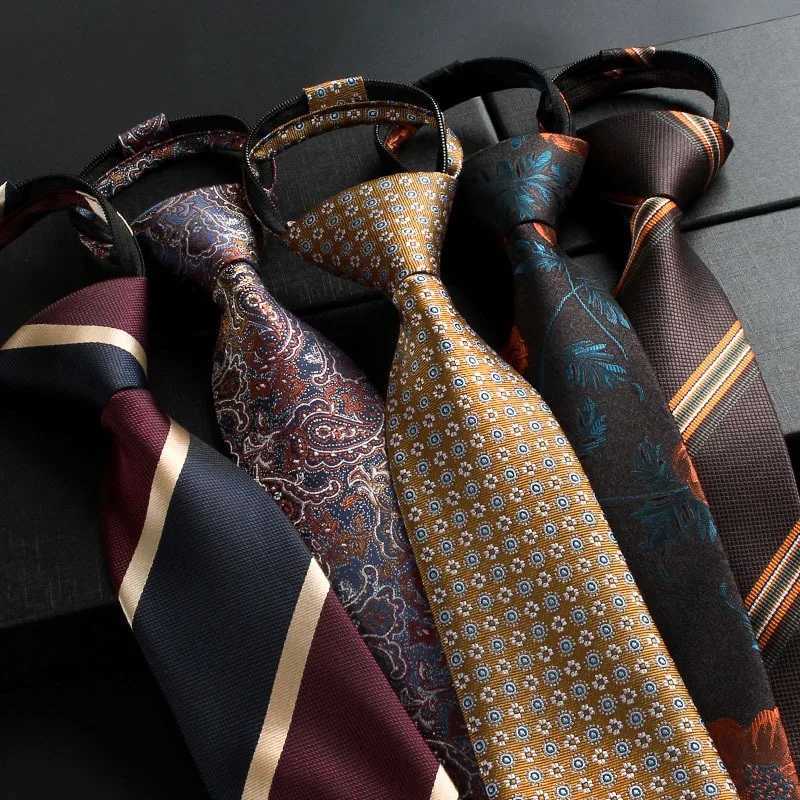 Fashion Retro Tie Mens Champagne Gold Lazy-tie Brown Business Casual Zipper Tie Tide 8cm Male Wedding Party Neck Ties Gents Z250619