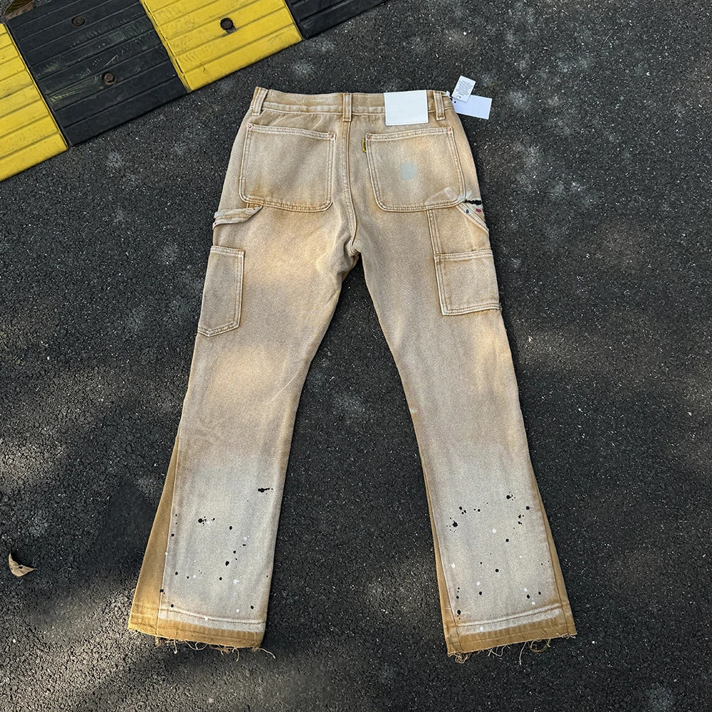 Retro Streetwear Splashed Ink Spliced Baggy Jeans Los Angeles Trendy Tid Die Denim Trousers Men Women Vintage Denim Pants 250617