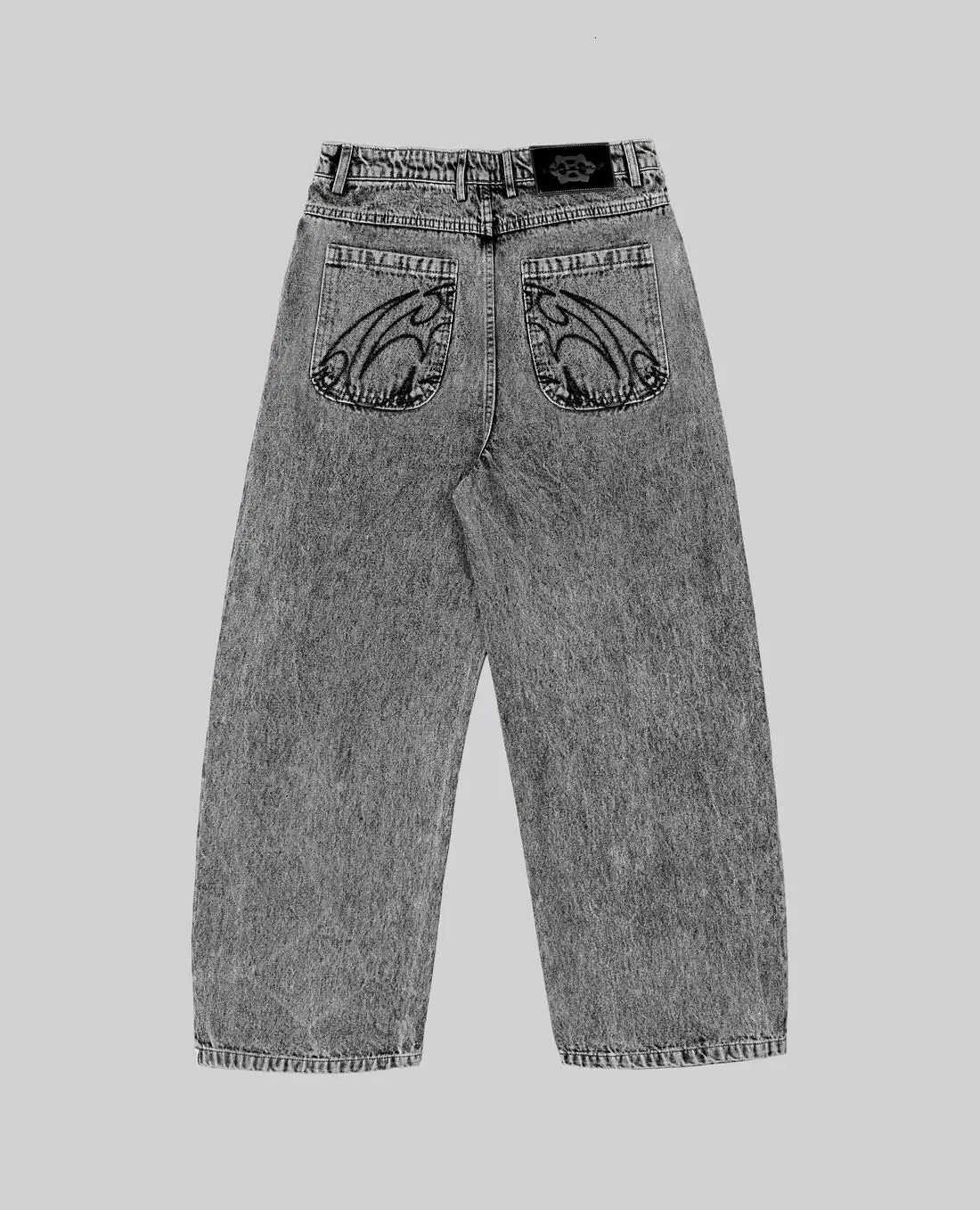 90s Retro Street Embroidery Jeans Male R B Solid Color Loose Straight Pants Female Y2K Harajuku Hip Hop Punk Style Men Jeans 250617