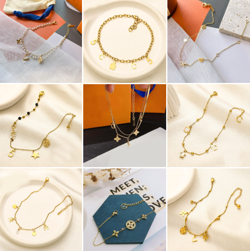 Designer Anklets Luxury Letter Charm Classic 18K Gold Silver Plated Stainless Steel Chain Anklets For Women Fashion Jewelry 20+5cm Valentine's Day Gift