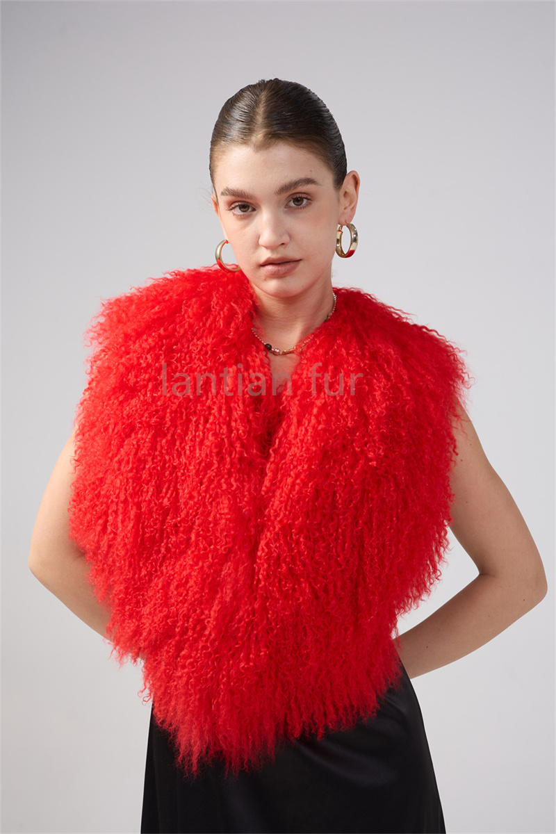Short Style Mongolian Fur Halter Top Sexy Fuffy Tank Women Strap Waistcoat