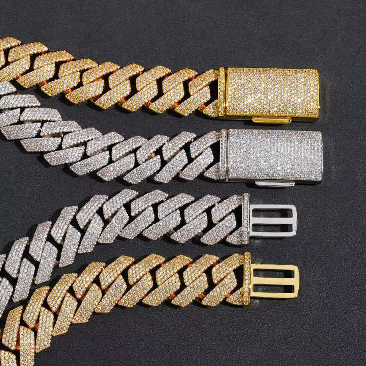 15mm 20mm 18k Gold 925 Sterling Silver Hip Hop Moissanite Diamond Cuban Link Chain Necklace for Men