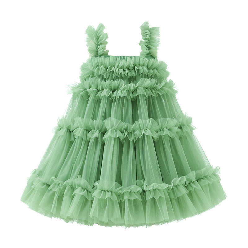 First birthday party baby dress summer princess one year baby girl dress solid color chiffon sleeveless toddler dressT250315