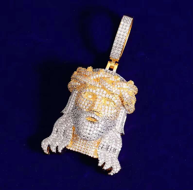 Luxury 2 Tone Hip Hop Jesus Face Pendant Rapper Vvs Moissanite Diamond Necklace Pendant S925 Hip Hop Jesus Pendant for Men
