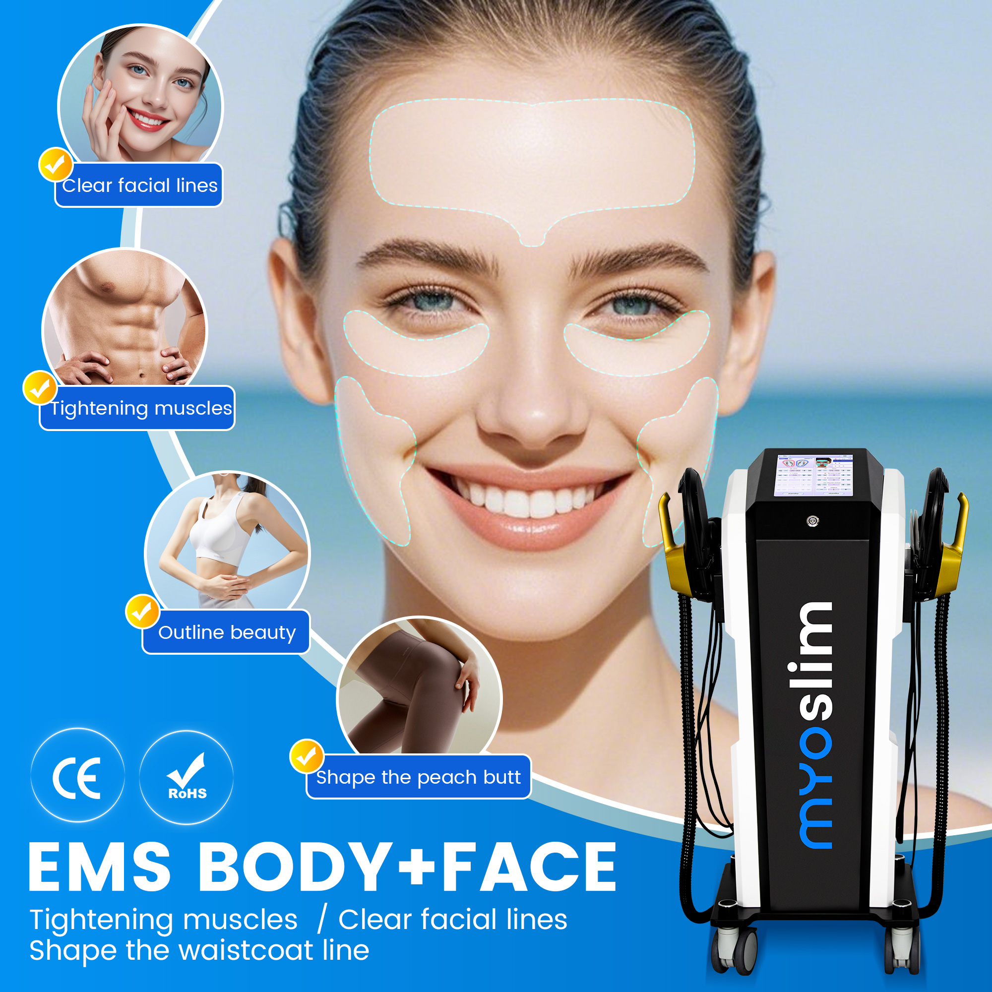 EMS Body+Face Burns Fat Increases Muscle Tightens Skin Thin Face and Shapes Cell Regeneration Young Skin Body Shaping Machine