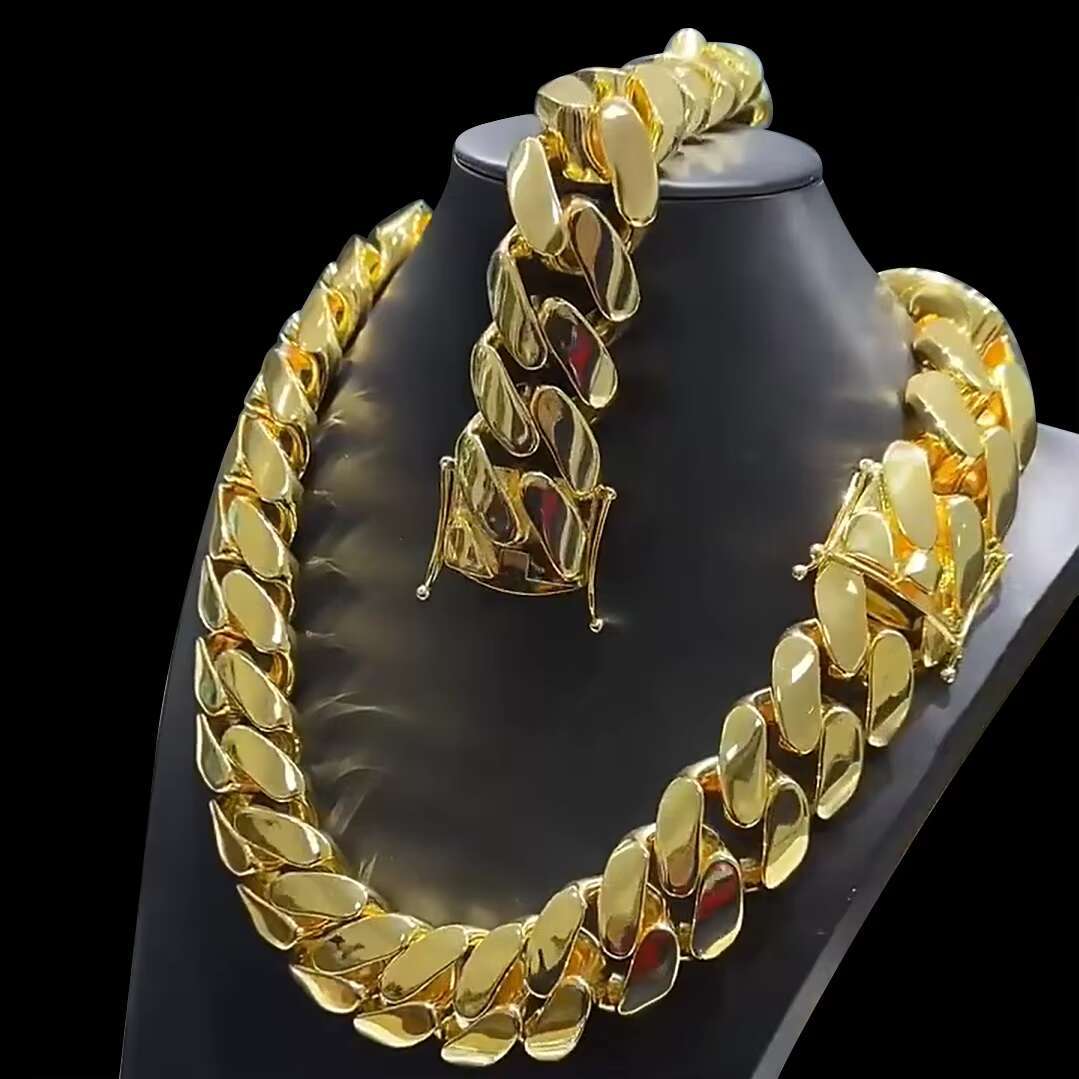 Fine Hip Hop Jewelry 20MM Big Necklace Brass Men Bracelet Miami Cuban Link Chain