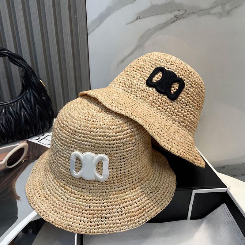Designer Straw Bucket Hat Women Simple Straw Fashion Hat Sunscreen Breathable Straw Men Summer Casual Hat Embroidery Candy Hat Sun Shade Beach Hat Travel Essentials