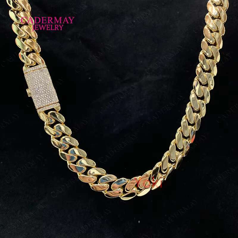 Hip Hop Heavy 250g Gold Chain Necklace 14mm 925 Silver 14k Gold Plated Smooth Miami Cuban Link Chain With Long Moissanite Clasp