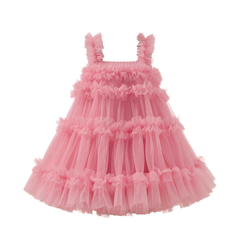 First birthday party baby dress summer princess one year baby girl dress solid color chiffon sleeveless toddler dressT250315