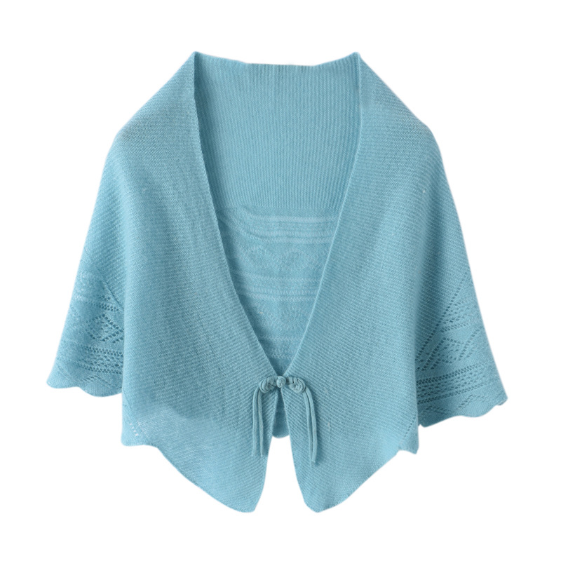K1068 100% pure wool shawl for women, wear in air-conditioned room, hollow thin small shawl, Chinese style button knotted scarf