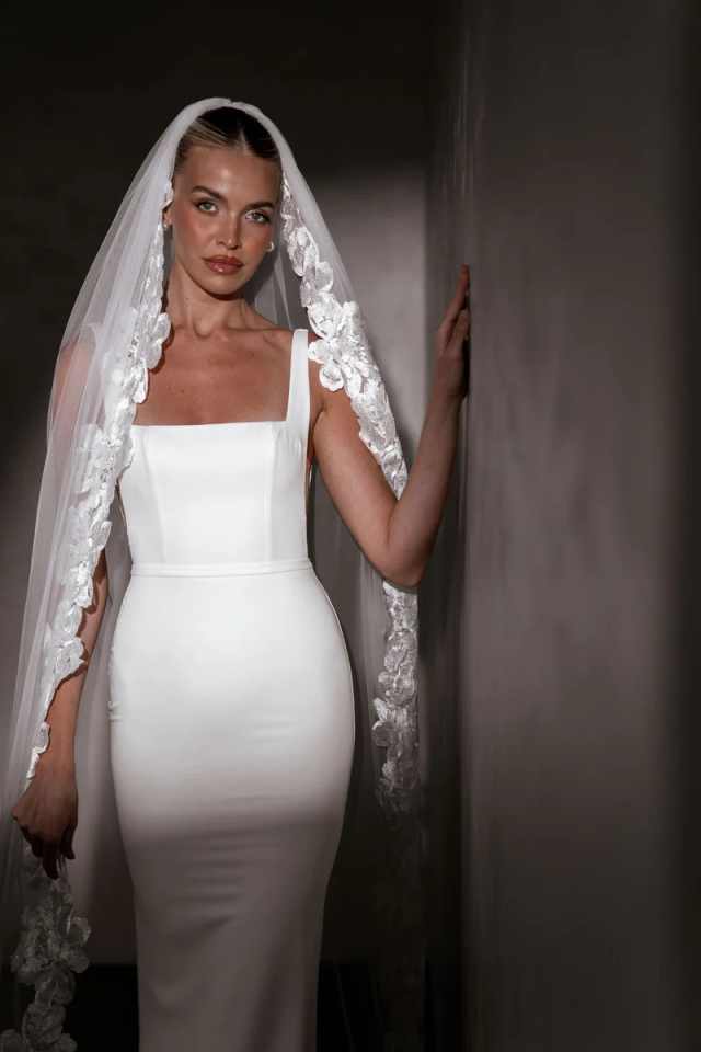 Gorgeous Wedding Veil Lace Appliques Long Cathedral Length One Layer Tulle Custom Made Bridal Veils Accessories Customized