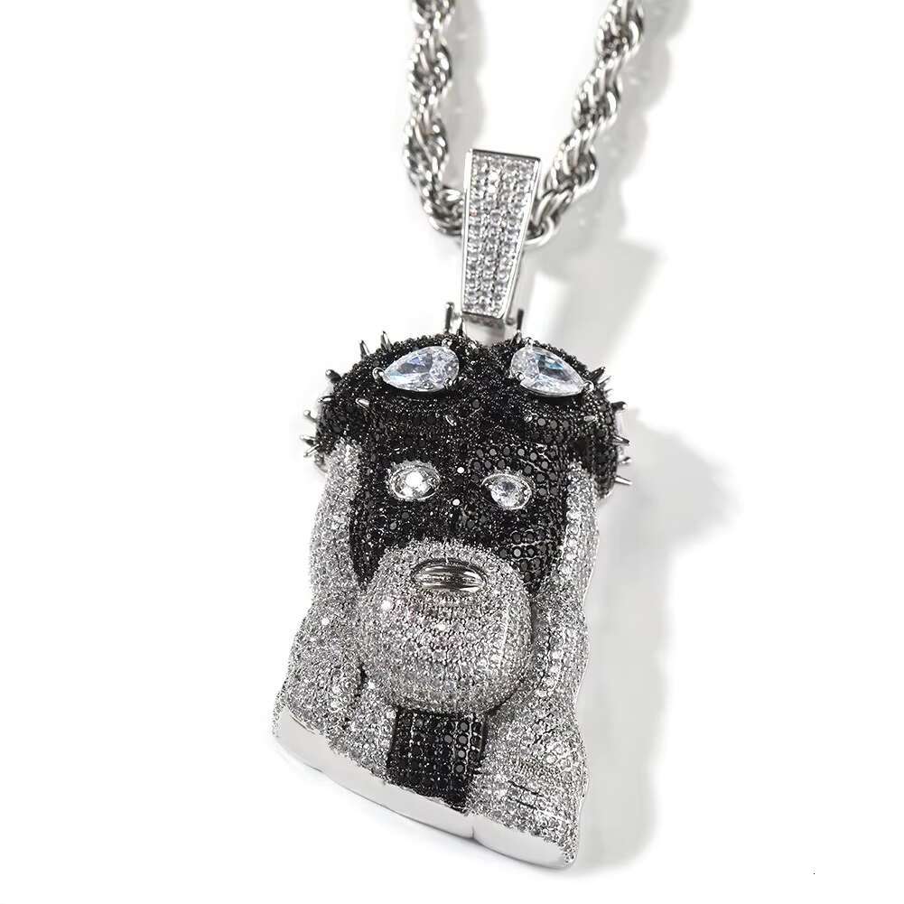 Huge Two Tone Spooky Silver Jesus Head Face Zircon Black Crown Charm Iced Out Jumbo Pendant Black Cubic Zirconia Necklace