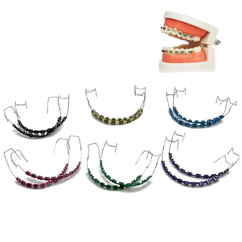 1 Pair Colorful Metal Bracket Ligature Ties Dental Tool Dental Fake Braces Temporary Tooth Decoration With Hook With Metal Wire 250618