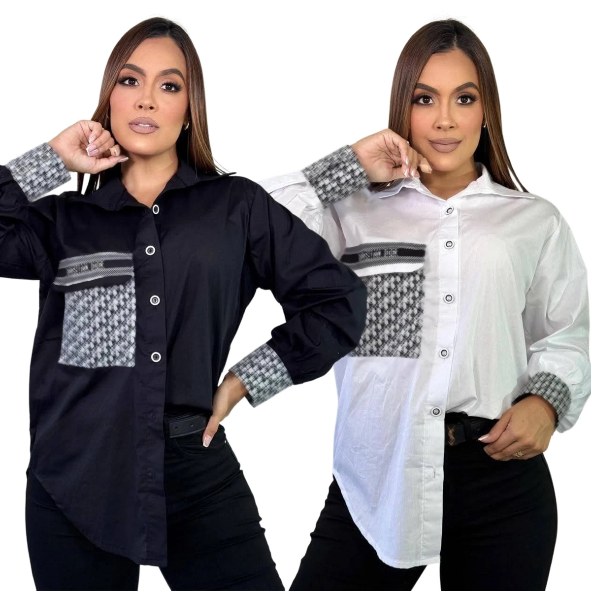 Women Blouse Shirts with Pocket Designer Print Shirt Tops Long Sleeve Shirt Free Ship