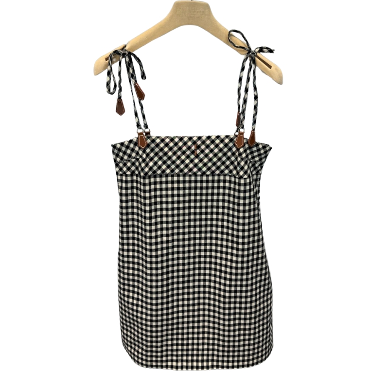 25SS Women Vintage Dresses Design Spaghetti Strap Dress Plaid Dress Girls Milan Runway Dress Fitted A-Line Sleeveless Camisole Dress Crop Tank Vest Dress Outwear SML