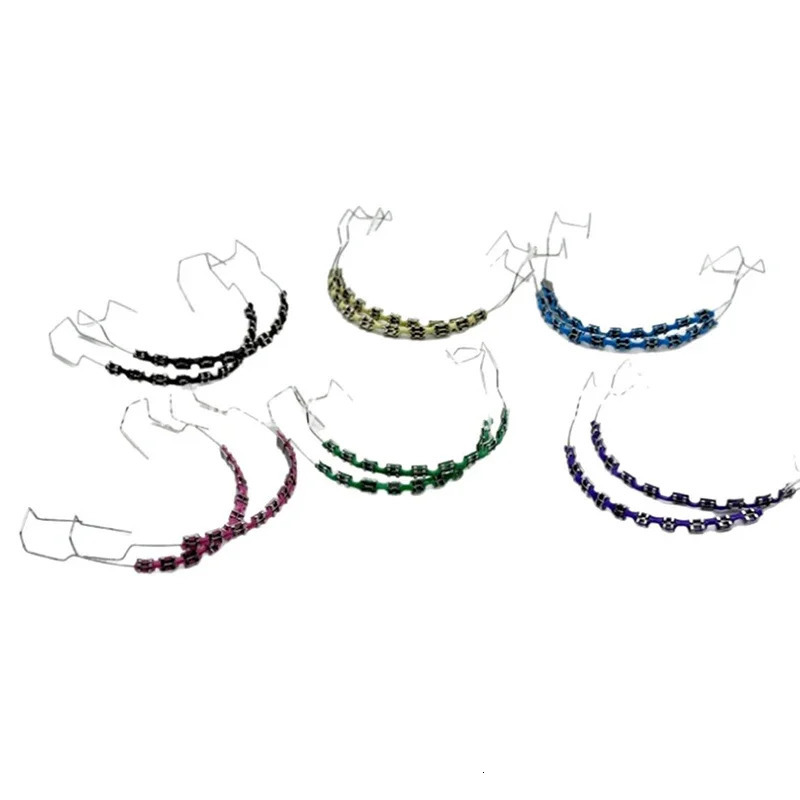 1 Pair Colorful Metal Bracket Ligature Ties Dental Tool Dental Fake Braces Temporary Tooth Decoration With Hook With Metal Wire 250618