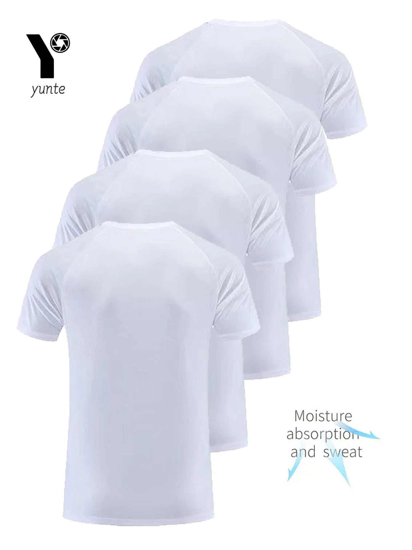 Round Neck T-Shirt 4-Pack White Ultra-Light Mens Quick Drying Breathable Sweat-Absorbent Shirt Suitable for Fitness Gym and Run 250616