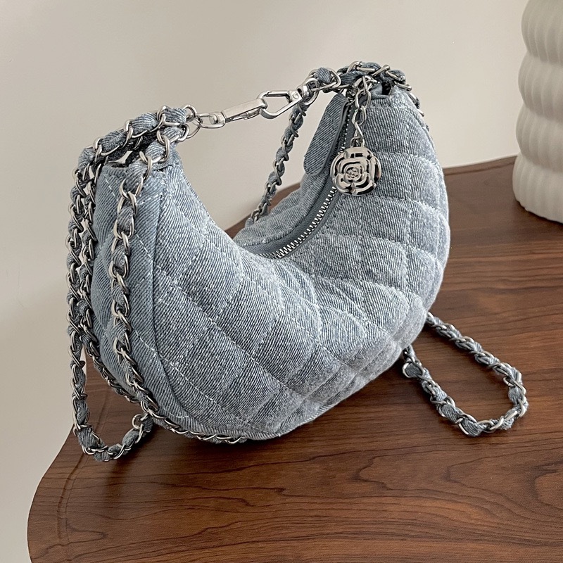 Handbag - Women's popular crossbody bag, niche summer casual versatile casual, world-class diamond grid chain crossbody bag, women's denim h