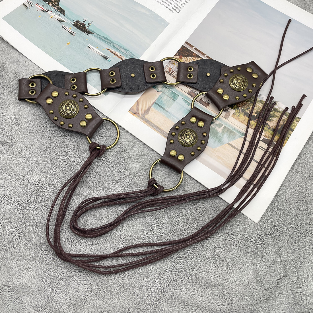 Luxury Premium Y2K Streetwear Millennial Hot Girl Vintage Embossed Leather Floating Adjustable Tie Waistband Women's Trendy Niche Instagram State