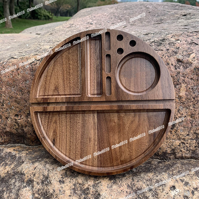 Round Shape Wooden Rolling Tray Household Smoking Accessories With Groove Diameter Tobacco Roll Trays Cigarette 21.8*21.8CM