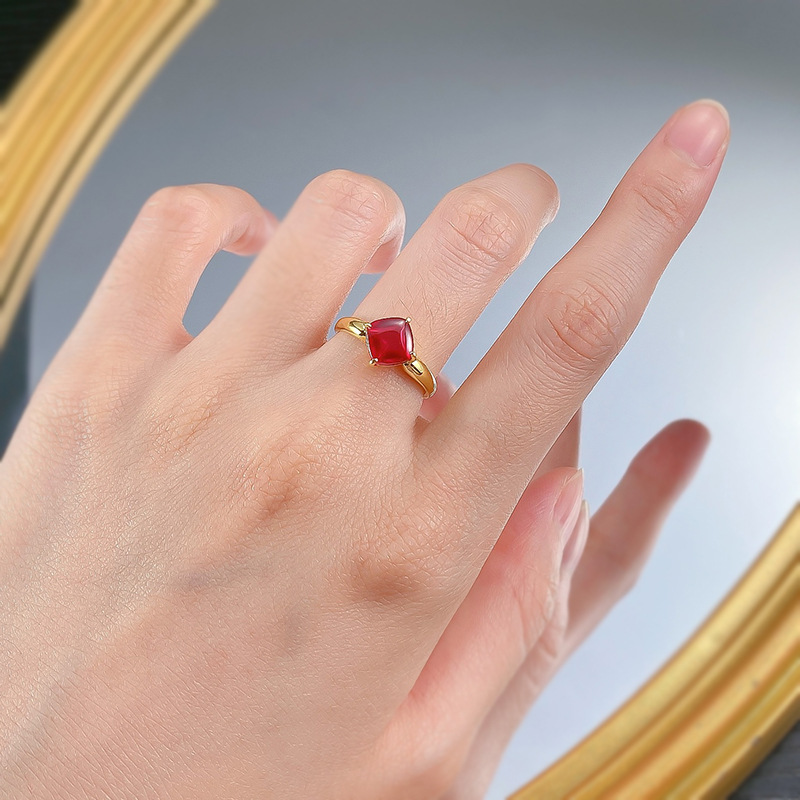 Elegant 925 Sterling Silver Red Moissanite Ring 7x7mm Brilliant Cushion Cut