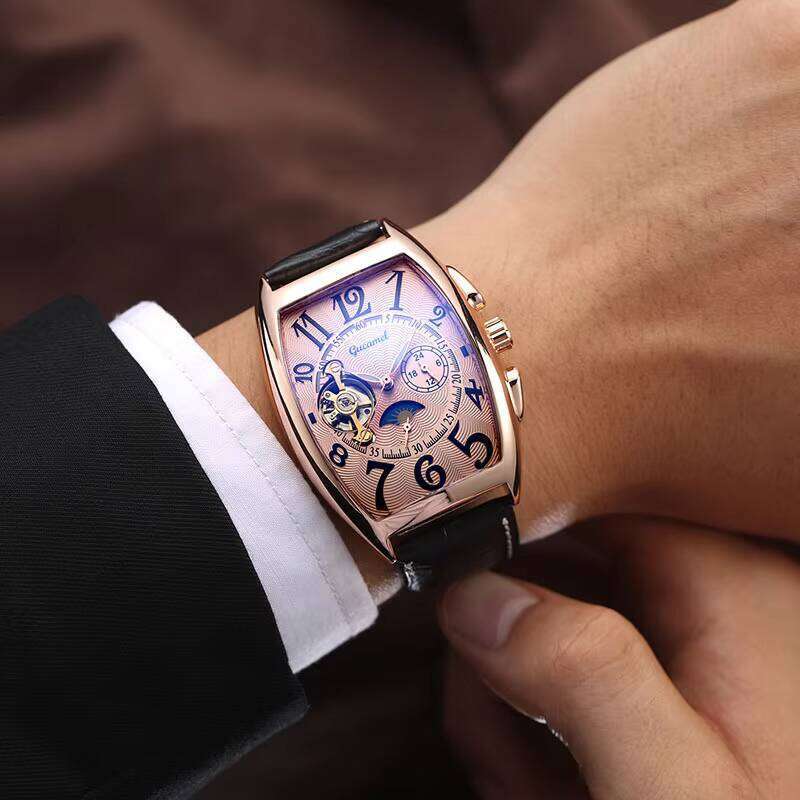 DHgadgets Men's Round Alloy Automatic Mechanical Watch with Glass Dial Window Buckle Business Style Crossover