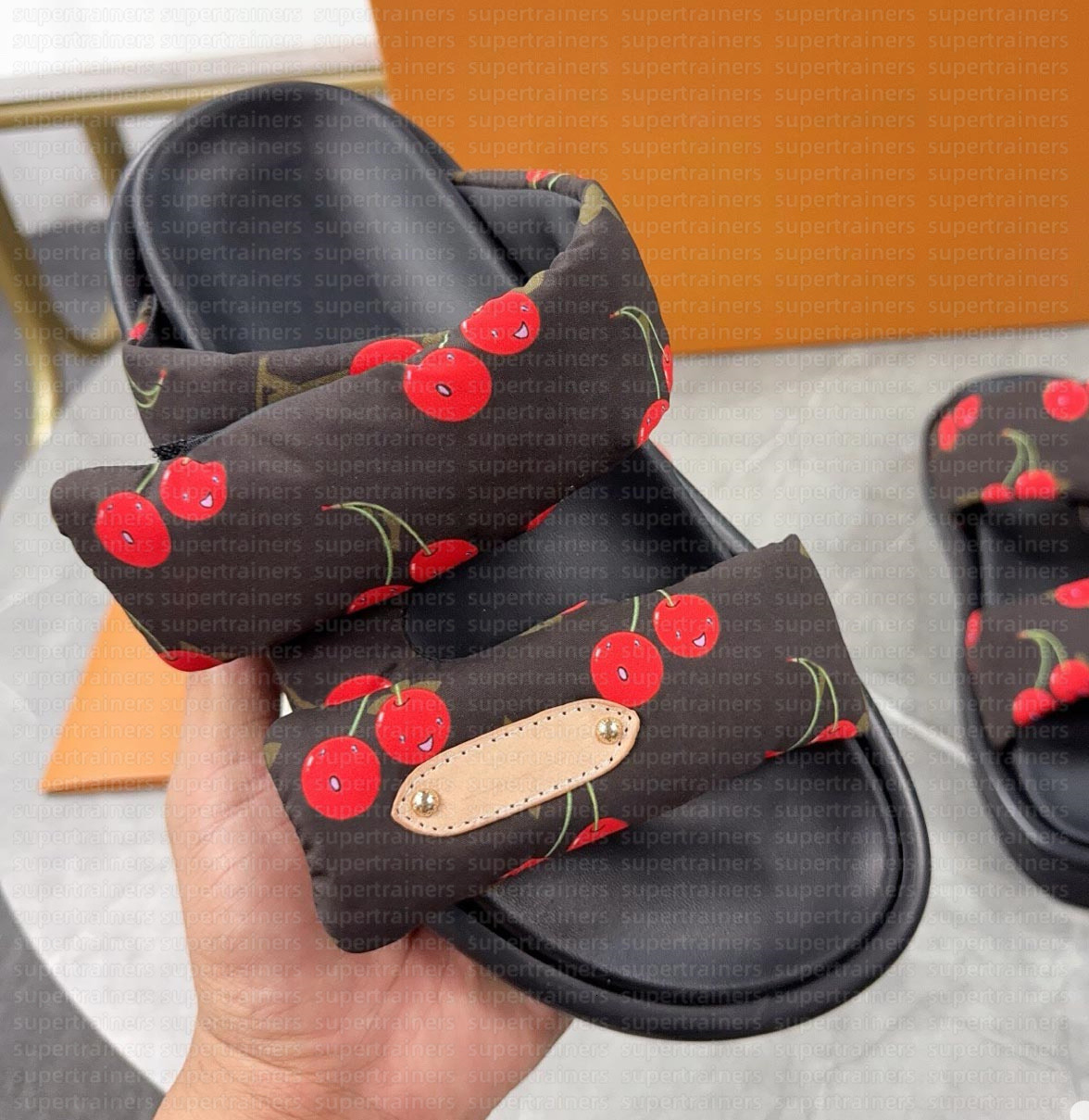 Denim sandals cherry blossom murakami leather slide Designer woman Sandals sunset pool pillow Comfort Flat Mule Sliders Bom dia Beach Luxury shoes10