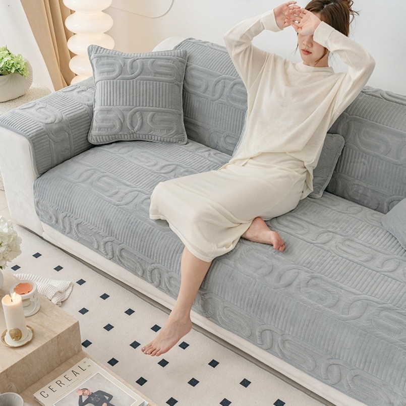 Thick Short Plush Fabric Non-Slip Modern New White Light Luxury Seat Cushion Anti-Cat Scratch Sofa Cover