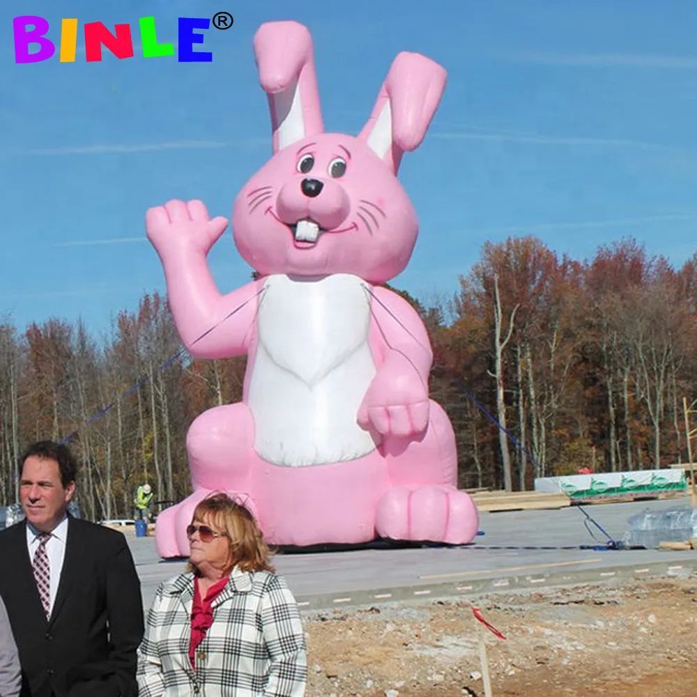 12m height (40ft) Vintage Lawn Display Pink Giant Inflatable Easter Bunny With LED Airblown Rabbit Balloon For Outdoor Festival Decoration