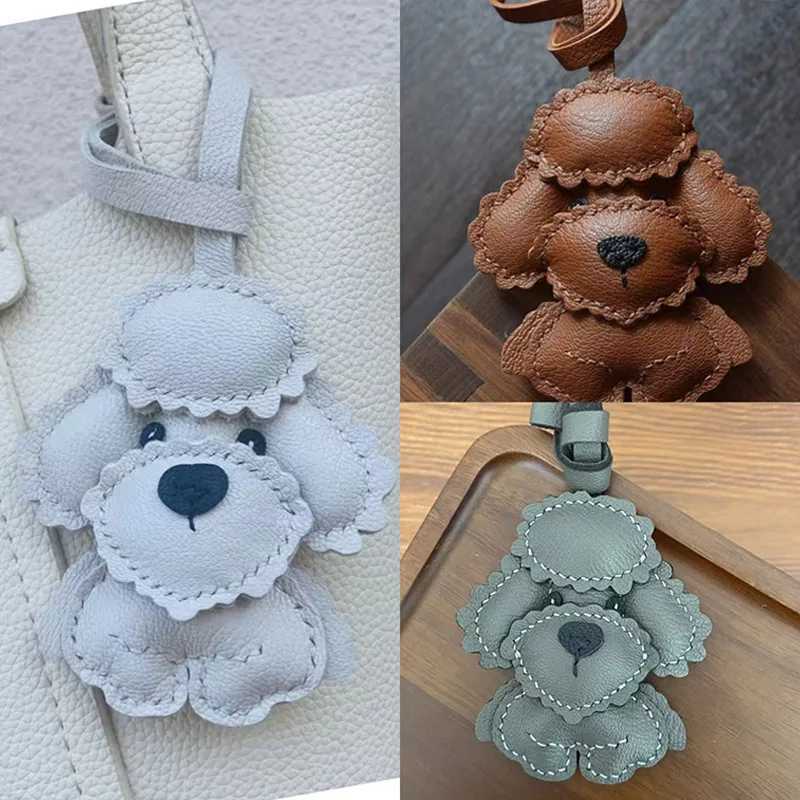Teddy Dog Genuine Leather Handmade Bag Charm Pendant Keychain Hanging Ornament Handbag Purse Exquisite Decor Keyring Accessories XJ250619