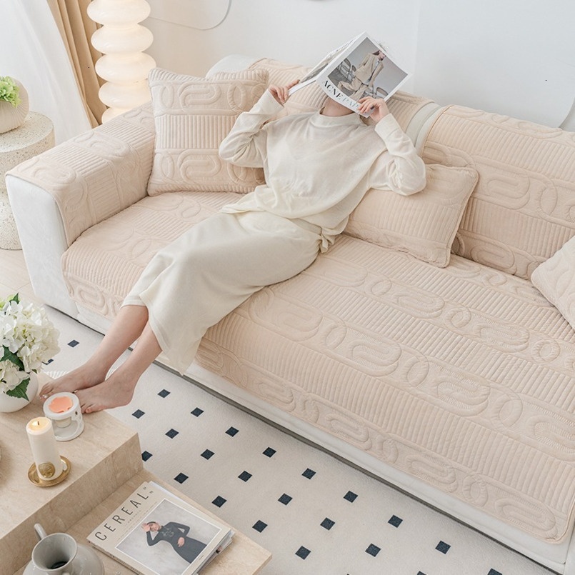 Thick Short Plush Fabric Non-Slip Modern New White Light Luxury Seat Cushion Anti-Cat Scratch Sofa Cover