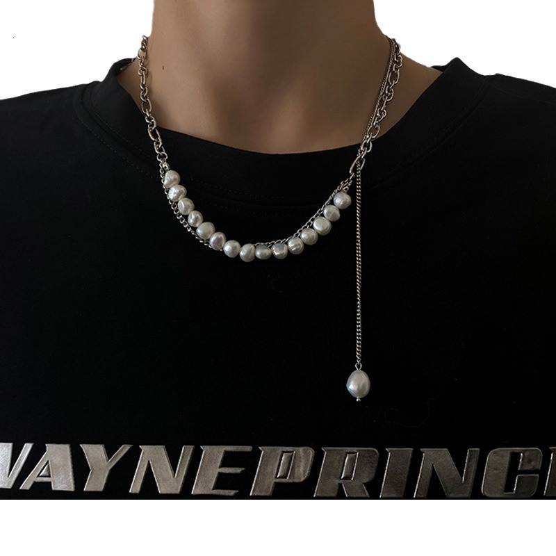 Freshwater Pearl Spliced Tassel Double Layer Necklace Sweet Cool Stylish Design Clavicle Chain Fashion Chic Statement Jewelry for Women