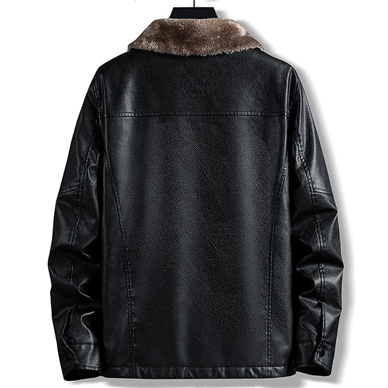 Vintage Black Leather Jacket for Men AutumnWinter Faux Fur Collar Windproof Warm Coat Mens Fashion 250616