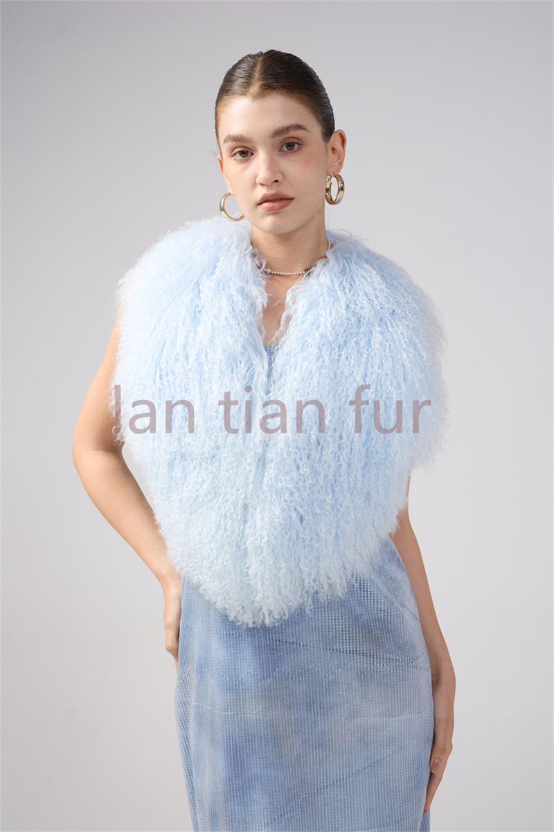New MongolianSheepskin Fur Girl Vest Autumn And Winter Sexy Big Back Hair Collar Halter Top