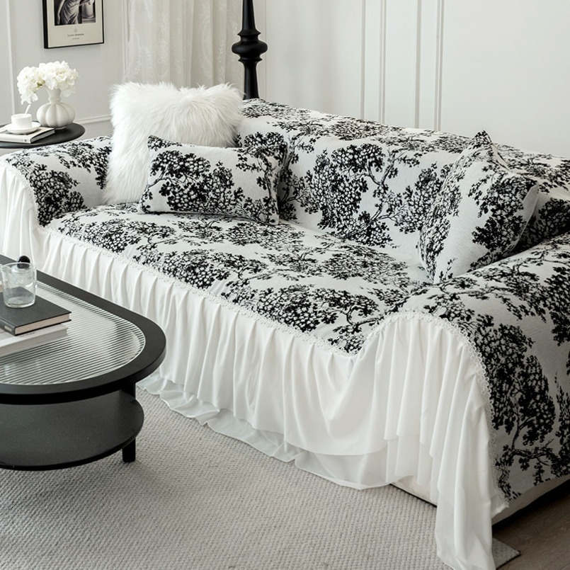 New Chenille Jacquard Black and White Bayberry Tree Sofa Cover Non-Slip Seat Cushion