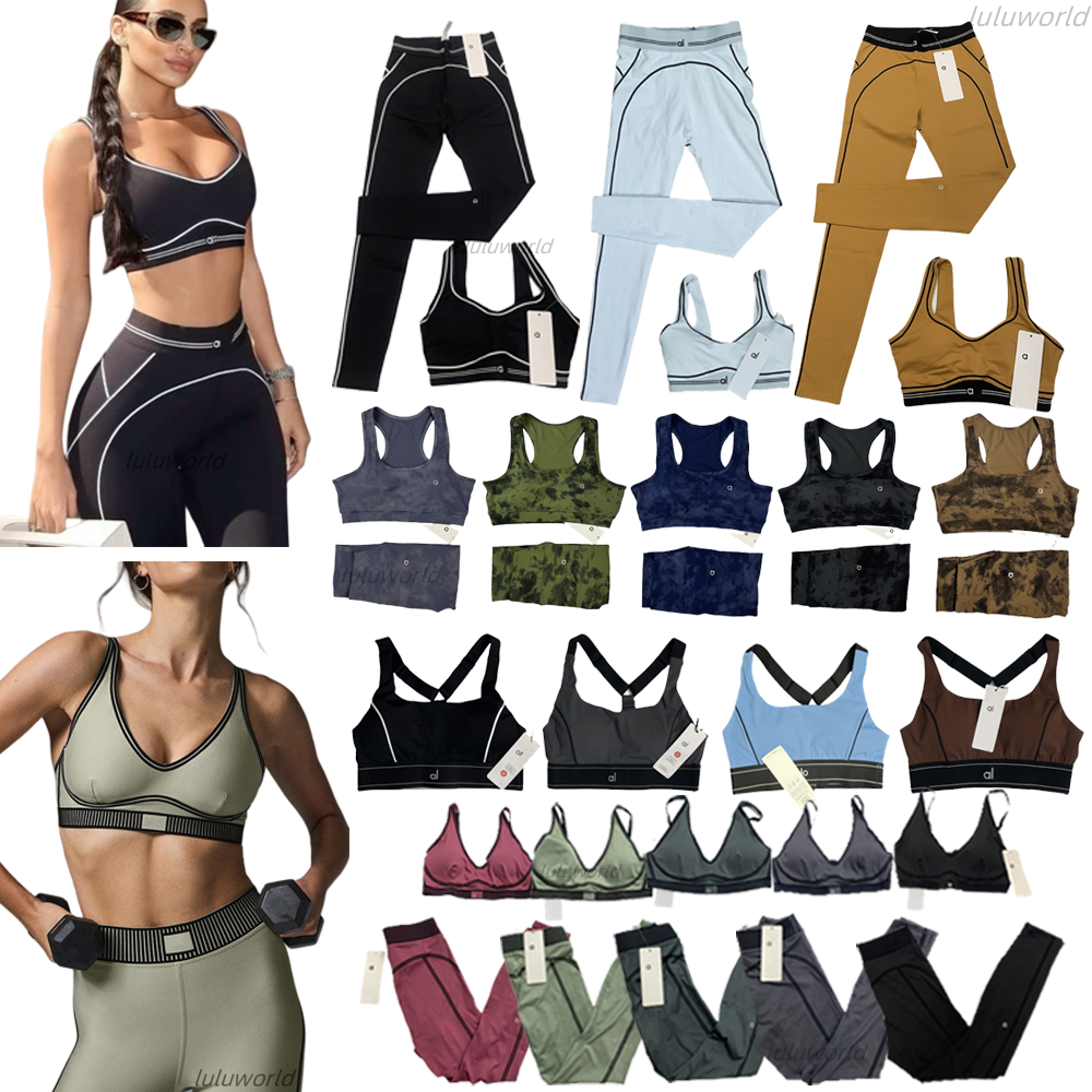 Top Quality Yoga Sets Women clothes Gym Yogawomen Set Elastic Fitness Bra leggings set Heart Throb Line Up High-Waist pants slim fit running alosetly set alolys Suit