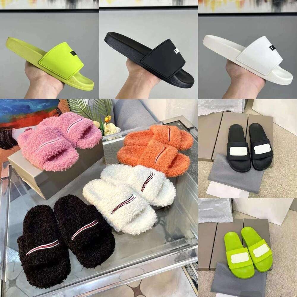 Furry Slides Designer Men Women Pool Slippers Ladies Wool Black Winter Fluffy Warm Letters Sandals Fuzzy Flip Flop Slides Size 35-45