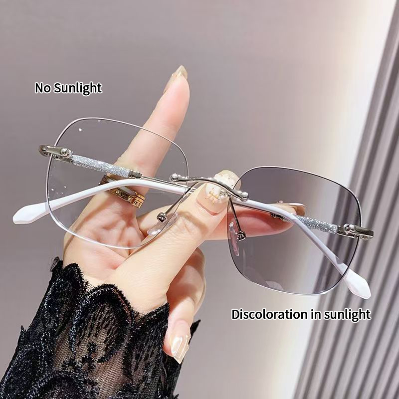 Rimless Photochromic Sunglasses for Women Men Lightweight Frameless UV Protection Eyewear