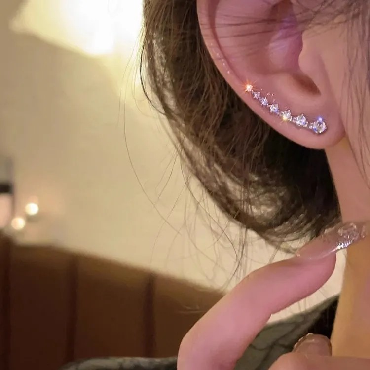 Elegant Designer Jewelry - Feminine Luxury Diamond Arc Earings w/ High-Quality Cubic Zirconia Accents in a Durable 18-Karat Golden Hue