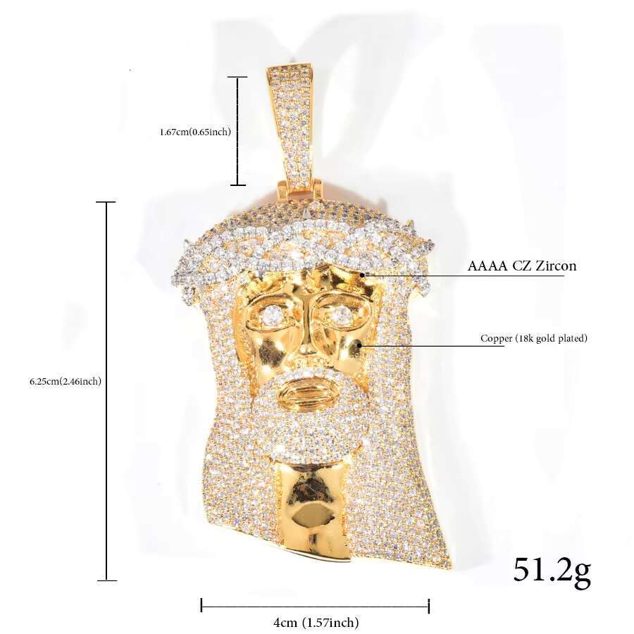 14K Gold Finish Huge Spooky Big Jesus Head Zircon Charm Iced Out Jumbo Pendant Cubic Zirconia Necklace for Men