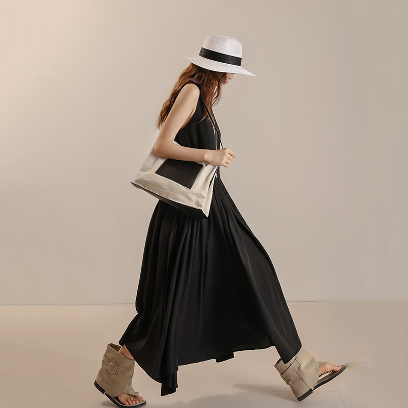 L11800 Sleeveless round neck irregular hem mid-length lyocell dress