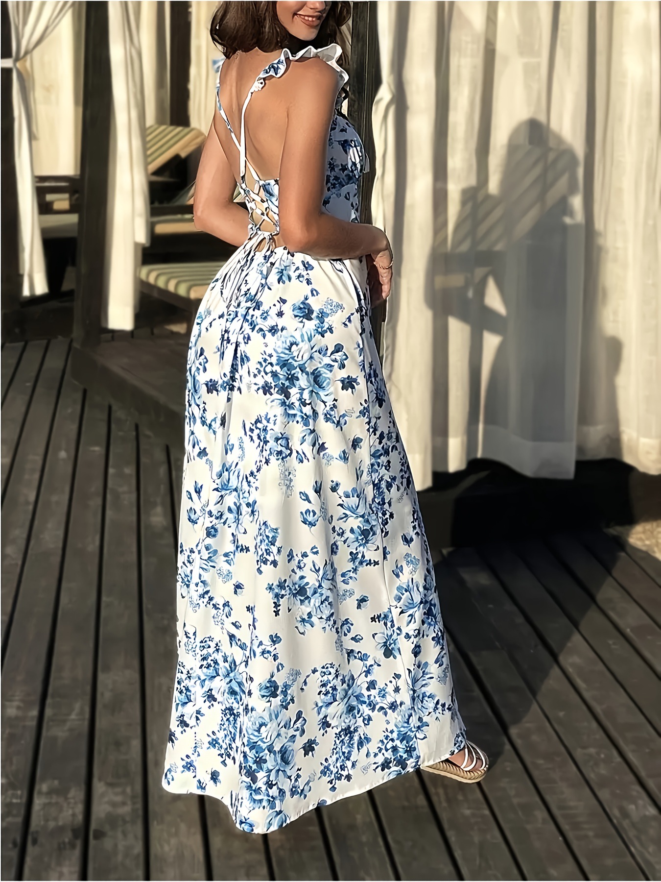 X618Cross-border new hot selling fashion suspender floral dress summer high waist casual printed long skirt